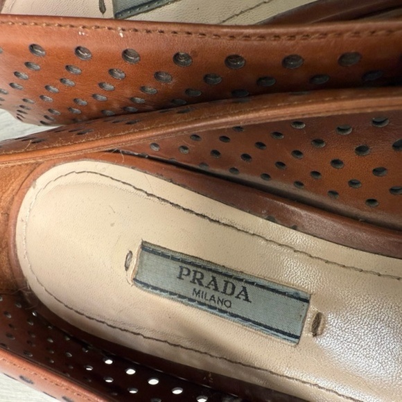 AUTH LUXURY PRADA FLATS SHOES 1F832‎ BROWN LEATHER US 8.5 EU 40 - Picture 6 of 10